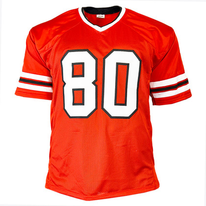 Andre Rison Signed Bad Moon Inscription Atlanta Red Football Jersey (Beckett)