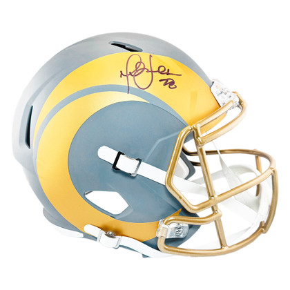 Marshall Faulk Signed Los Angeles Rams Slate Alternate Speed Full-Size Replica Football Helmet (Beckett)