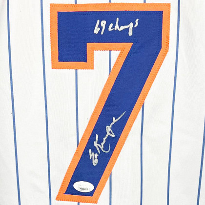 Ed Kranepool Signed 69 Champs Inscription New York Pinstripe Baseball Jersey (JSA)