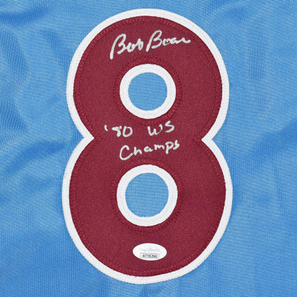 Bob Boone Signed 80 WS Champs Inscription Philadelphia Blue Baseball Jersey (JSA)