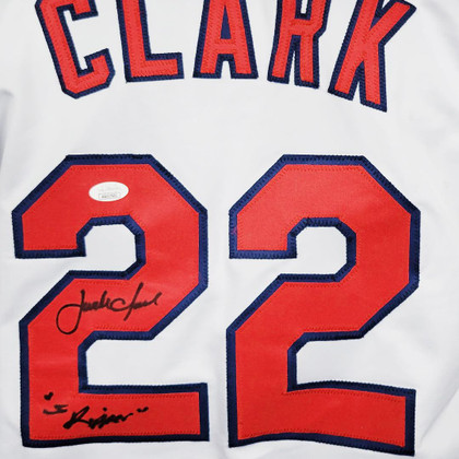 Jack Clark Signed The Ripper Inscription St. Louis White Baseball Jersey (JSA)