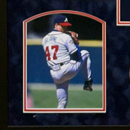 Tom Glavine Signed Atlanta Navy Custom Suede Matte Framed Baseball Jersey (JSA)