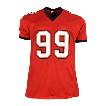 Warren Sapp Signed HOF 13 Inscription Tampa Bay Red Football Jersey (Beckett)