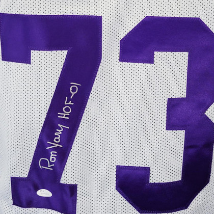 Ron Yary Signed HOF 01 Inscription Minnesota White Football Jersey (JSA)