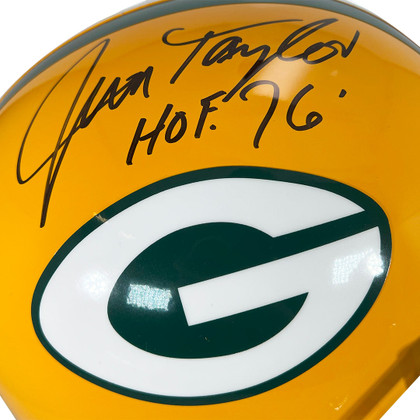 Jim Taylor Signed HOF 76 Inscription Green Bay Packers Full-Size Replica Football Helmet (JSA)
