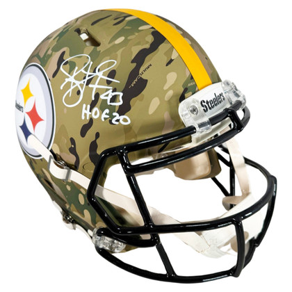Troy Polamalu Signed HOF 20 Inscription Pittsburgh Steelers Camo Authentic Speed Full-Size Football Helmet (Beckett)