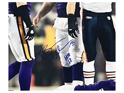 Brian Urlacher Signed HOF 18 Inscription Chicago Pose 2 Football 16x20 Photo (Beckett)