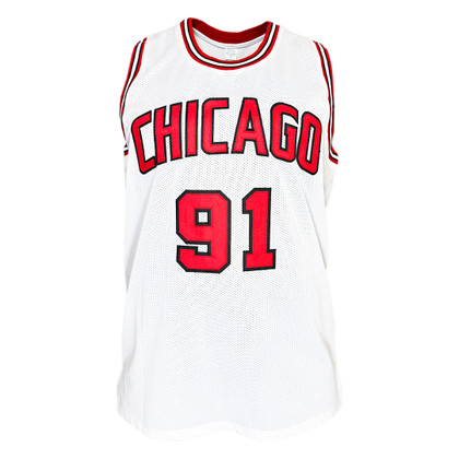 Dennis Rodman Signed Chicago White Basketball Jersey Silver Ink (Beckett)