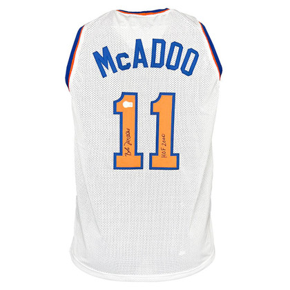 Bob McAdoo Signed HOF 2000 Inscription New York White Basketball Jersey (Beckett)