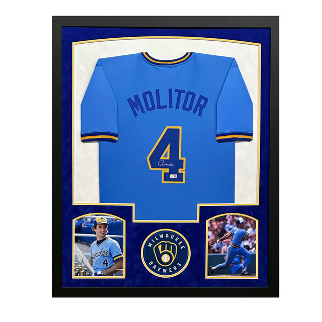 Paul Molitor Signed Minnesota Blue Custom Suede Matte Framed Baseball Jersey (Beckett) Paul Molitor Signed Minnesota Blue Custom Suede Matte Framed Baseball Jersey (Beckett)