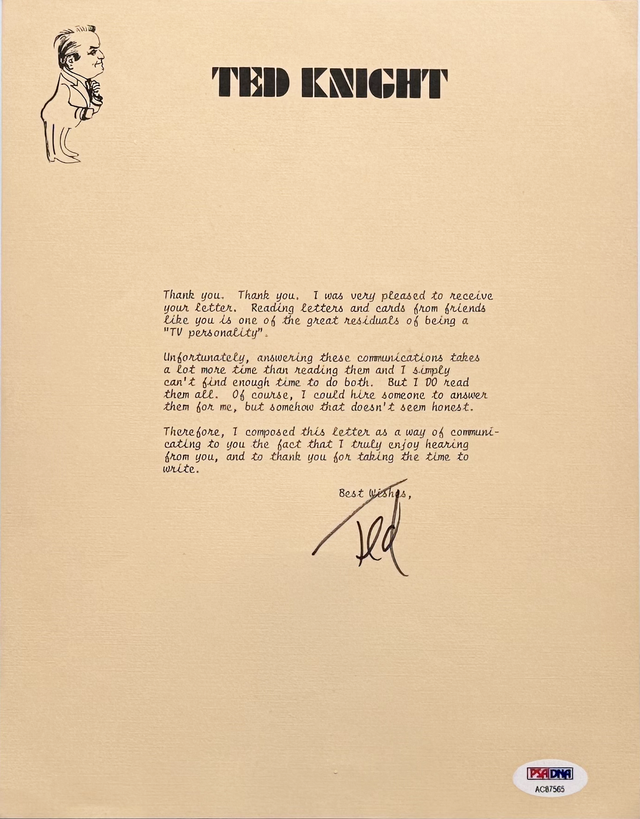 Ted Knight Signed Letter