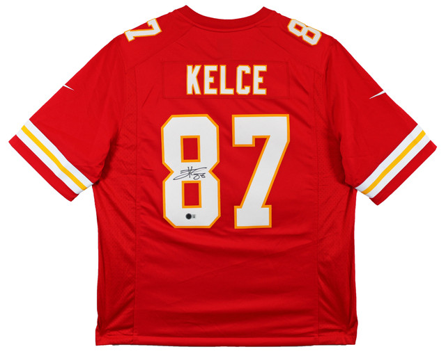 Nike 赤 サッカーシャツ サイン入り 激レア超破格！！！！ Chiefs Travis Kelce Signed Red Nike Game Jersey w/ SB LVIII Patch