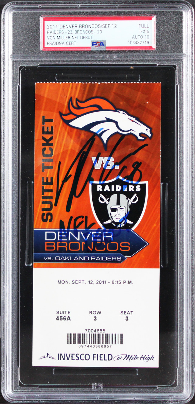 Broncos Von Miller Signed 2011 Full Ticket Stub Graded EX 5 Auto 10 PSA/DNA Slab Broncos Von Miller Signed 2011 Full Ticket Stub Graded EX 5 Auto 10 PSA/DNA Slab