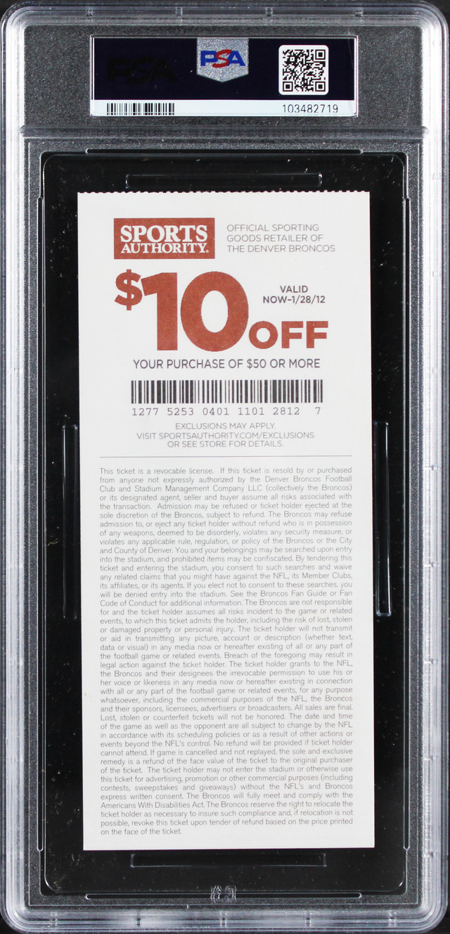 Broncos Von Miller Signed 2011 Full Ticket Stub Graded EX 5 Auto 10 PSA/DNA Slab Broncos Von Miller Signed 2011 Full Ticket Stub Graded EX 5 Auto 10 PSA/DNA Slab