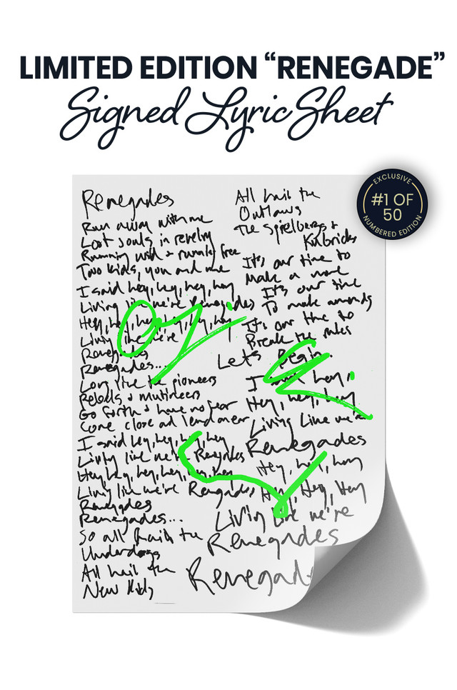 X Ambassadors' Green Signed Lyric Sheet - Renegade X Ambassadors' Green Signed Lyric Sheet - Renegade