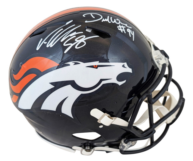 Broncos DeMarcus Ware & Von Miller Signed Full Size Speed Proline Helmet BAS Wit Broncos DeMarcus Ware & Von Miller Signed Full Size Speed Proline Helmet BAS Wit