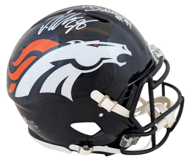 Broncos DeMarcus Ware & Von Miller Signed Full Size Speed Proline Helmet BAS Wit Broncos DeMarcus Ware & Von Miller Signed Full Size Speed Proline Helmet BAS Wit