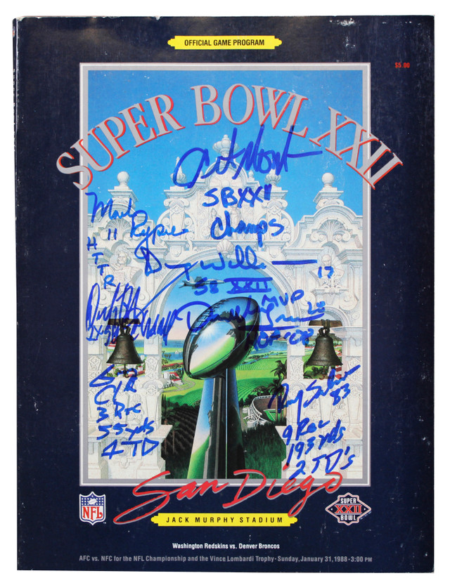 (7) Williams, Monk, Clark, Green +3 Signed Official SB XXII Program BAS Witness