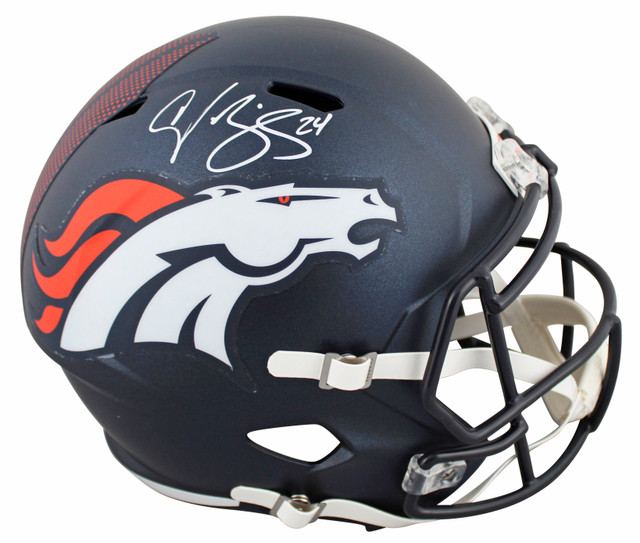 Broncos Champ Bailey Signed Full Size Speed Rep Helmet w/ White Sig BAS Witness Broncos Champ Bailey Signed Full Size Speed Rep Helmet w/ White Sig BAS Witness