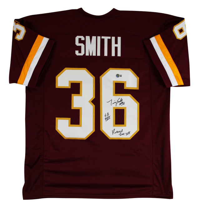 Timmy Smith "Record 204 Yards SB XXII" Signed Maroon Pro Style Jersey BAS Wit Timmy Smith "Record 204 Yards SB XXII" Signed Maroon Pro Style Jersey BAS Wit