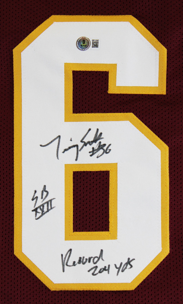 Timmy Smith "Record 204 Yards SB XXII" Signed Maroon Pro Style Jersey BAS Wit Timmy Smith "Record 204 Yards SB XXII" Signed Maroon Pro Style Jersey BAS Wit