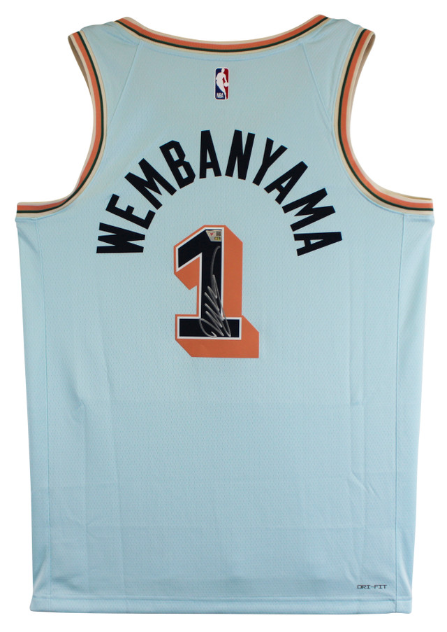 Spurs Victor Wembanyama Signed 2024 Blue Nike City Ed. Framed