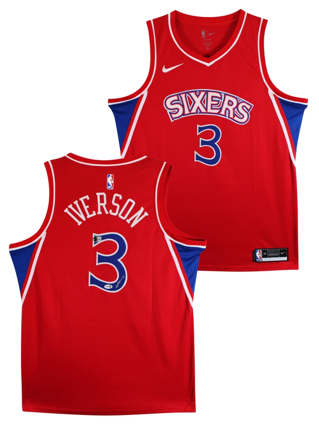 76ers Allen Iverson Signed Red Nike Jordan Swingman Jersey JSA