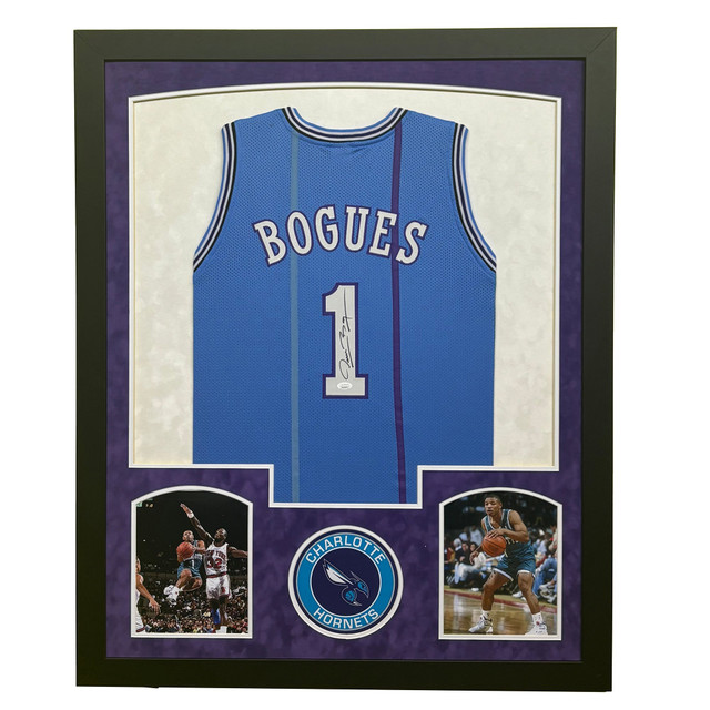 Muggsy Bogues Signed Charlotte Blue Custom Suede Matte Framed Basketball Jersey Muggsy Bogues Signed Charlotte Blue Custom Suede Matte Framed Basketball Jersey
