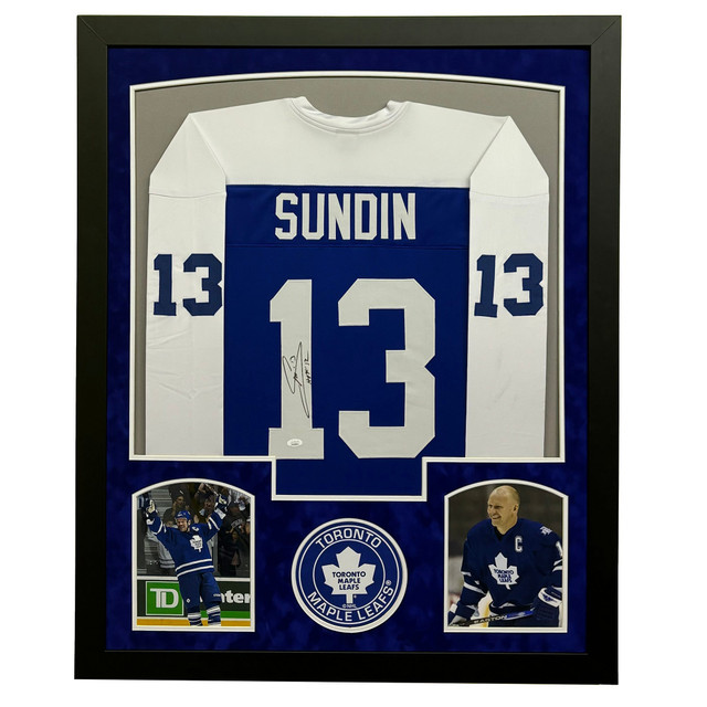 Mats Sundin Signed HOF 12 Blue Custom Suede Matte Framed Hockey Jersey Mats Sundin Signed HOF 12 Blue Custom Suede Matte Framed Hockey Jersey