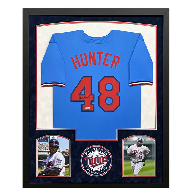 Torii Hunter Signed Minnesota Blue Custom Suede Matte Framed Baseball Jersey (Beckett) Torii Hunter Signed Minnesota Blue Custom Suede Matte Framed Baseball Jersey (Beckett)