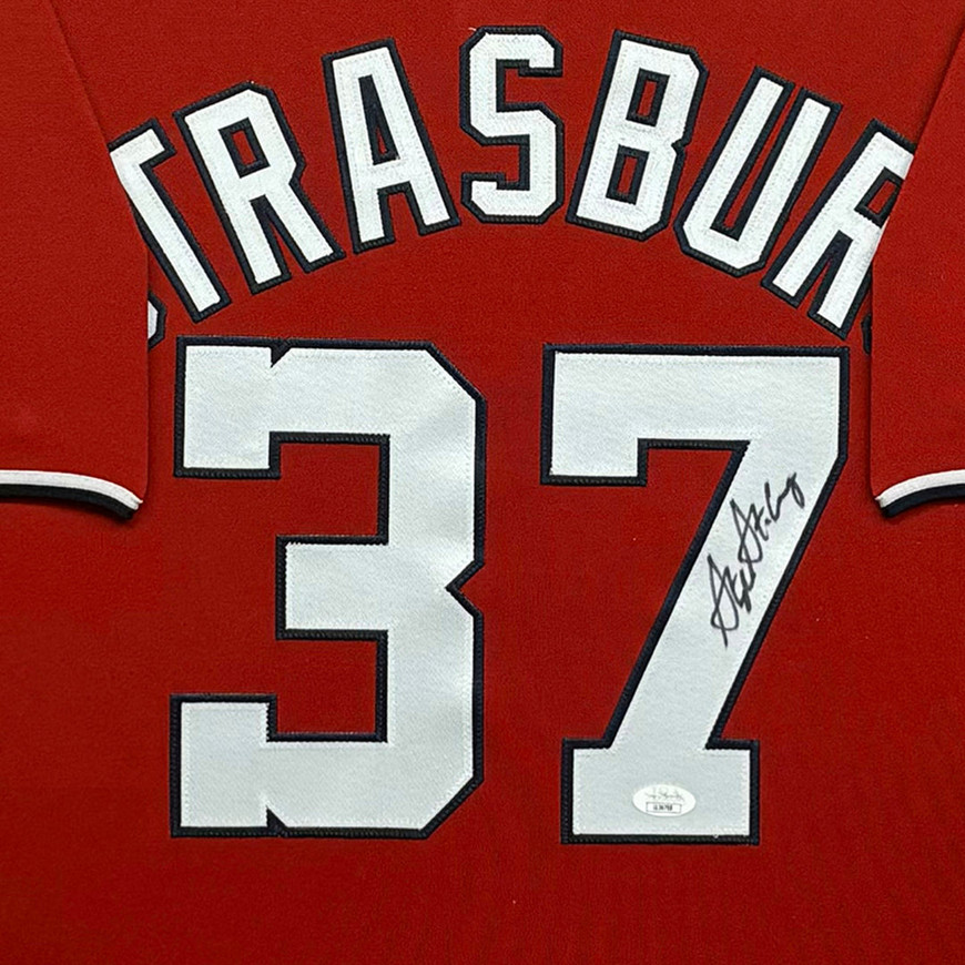 Stephen Strasburg Signed Washington Red Custom Suede Matte Framed