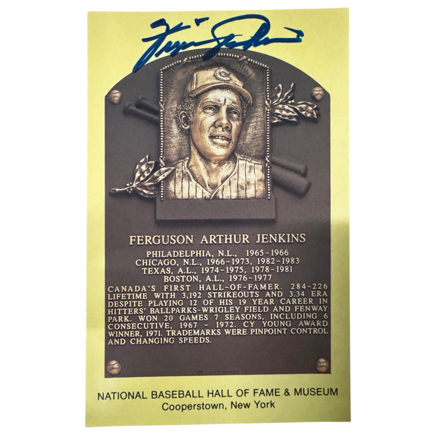 Ferguson Jenkins Signed HOF Plaque Card (JSA) -
