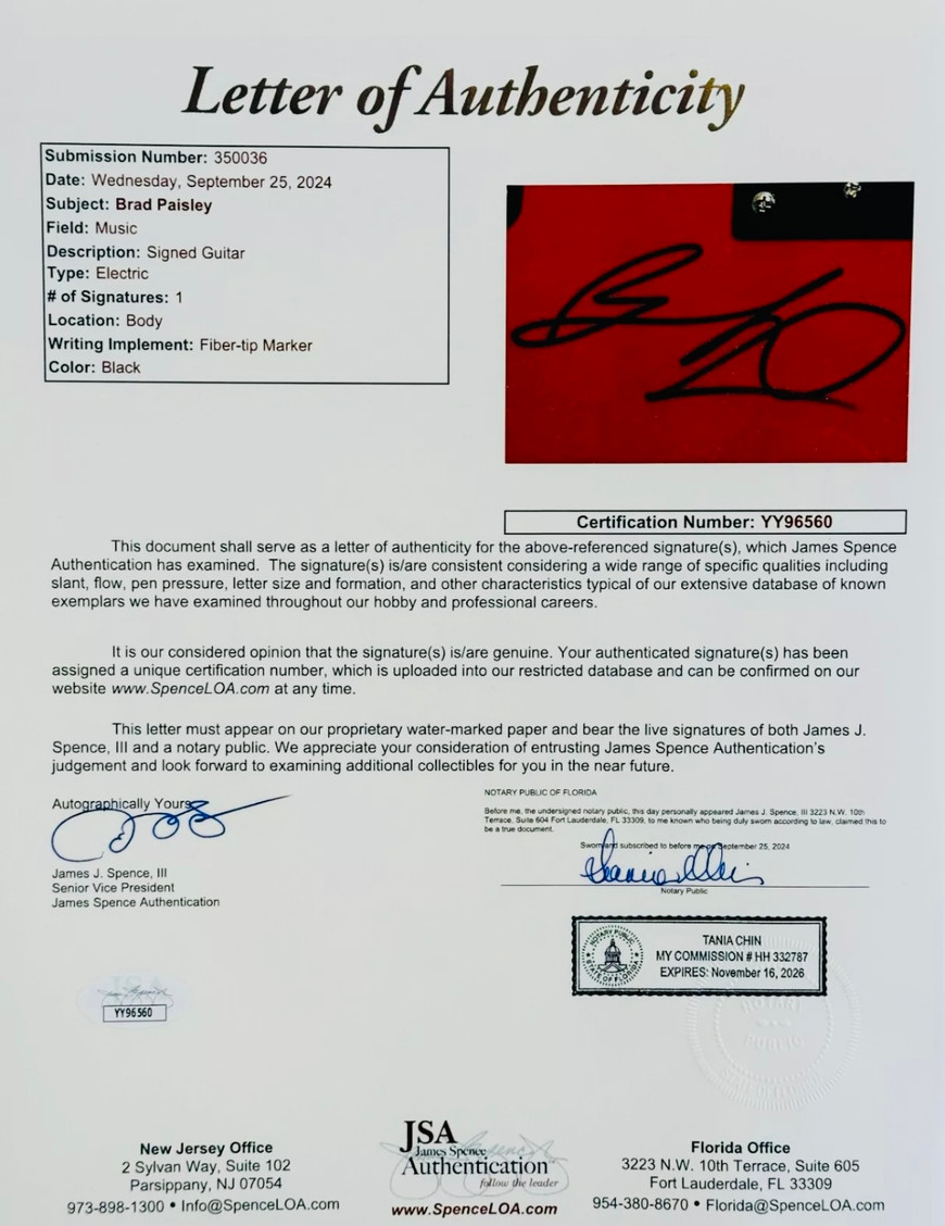 Brad Paisley Signed Custom Red Electric Guitar – JSA Authenticated
