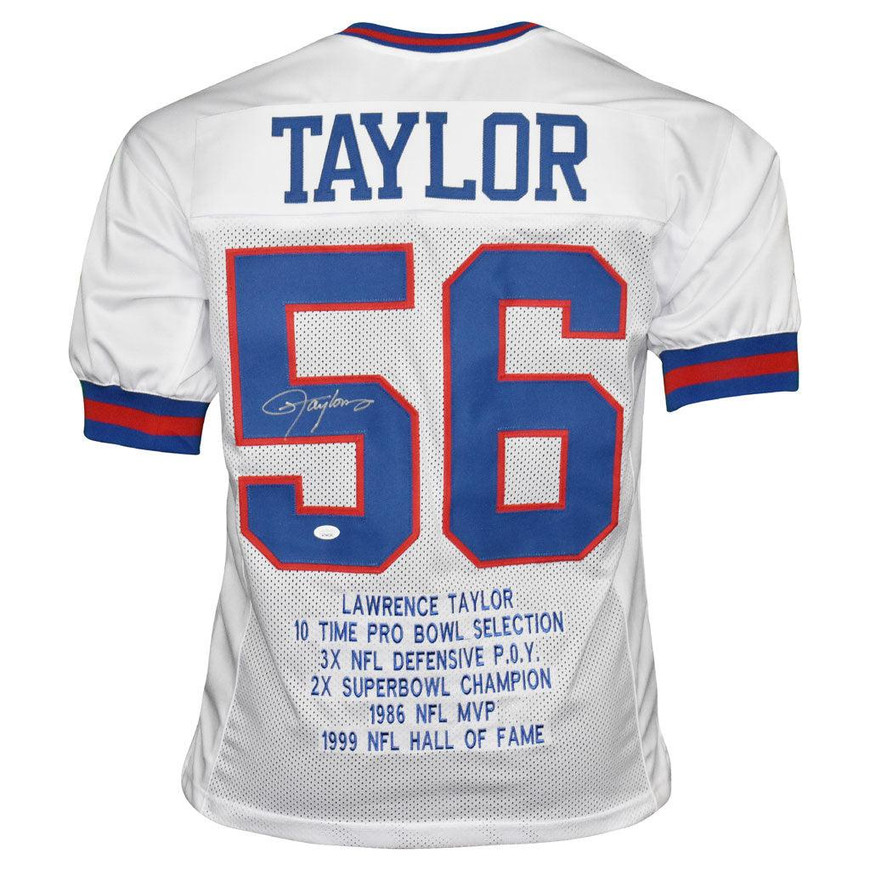 Lawrence Taylor Signed New York White Stats Football Jersey (JSA) -