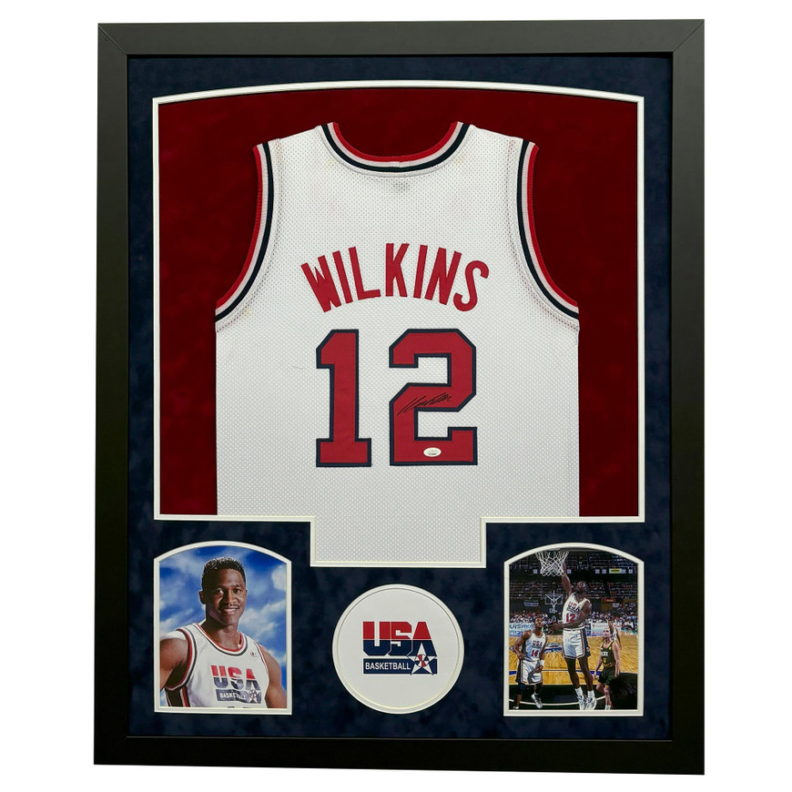 Dominique Wilkins Signed USA White Custom Suede Matte Framed