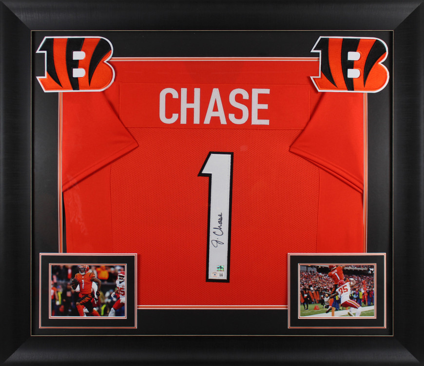Ja'Marr Chase Authentic Signed Orange Pro Style Framed Jersey BAS
