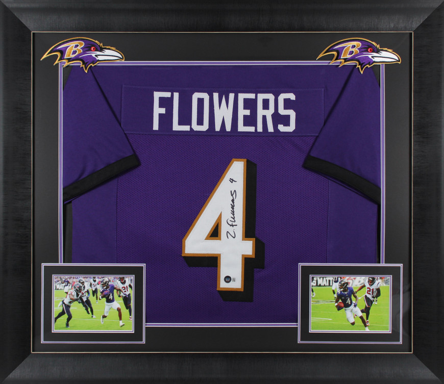 Zay Flowers Authentic Signed Purple Pro Style Framed Jersey BAS