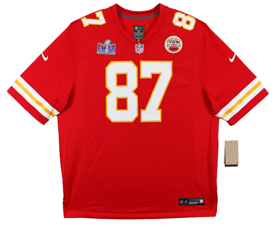 Nike 赤 サッカーシャツ サイン入り 激レア超破格！！！！ Chiefs Travis Kelce Signed Red Nike Game Jersey w/ SB LVIII Patch