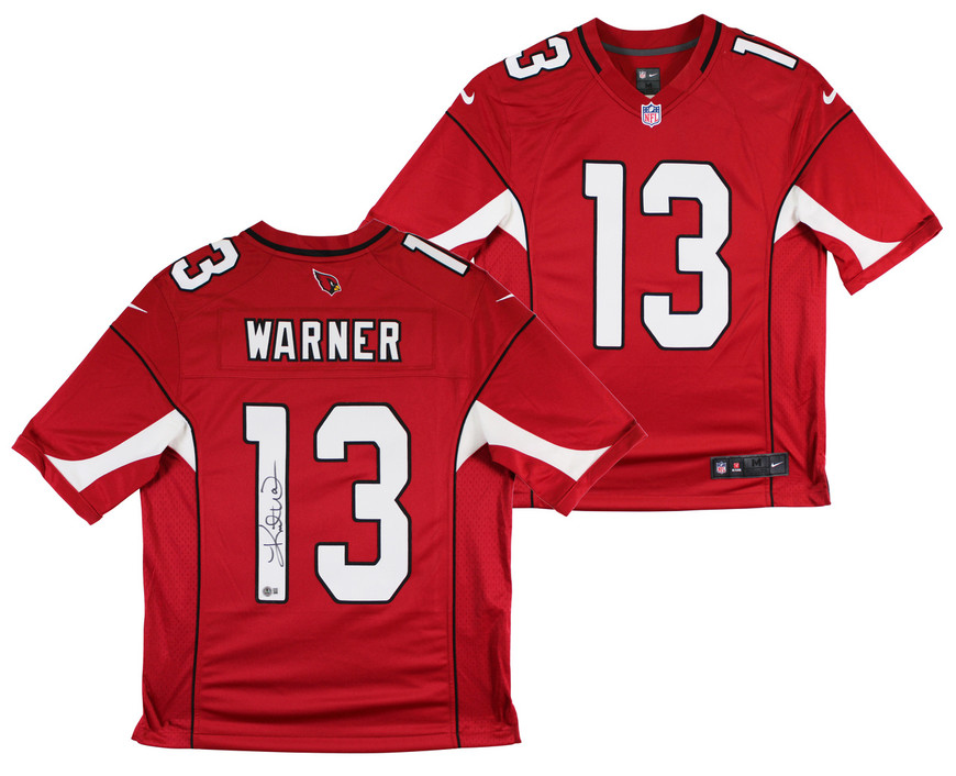 Cardinals Kurt Warner Signed Red Nike Game Jersey w/ Black Sig BAS