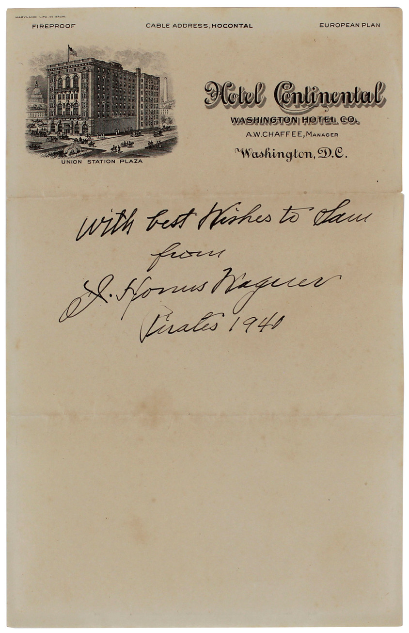 Pirates Honus Wagner Authentic Signed 6x9.5 1940 Handwritten