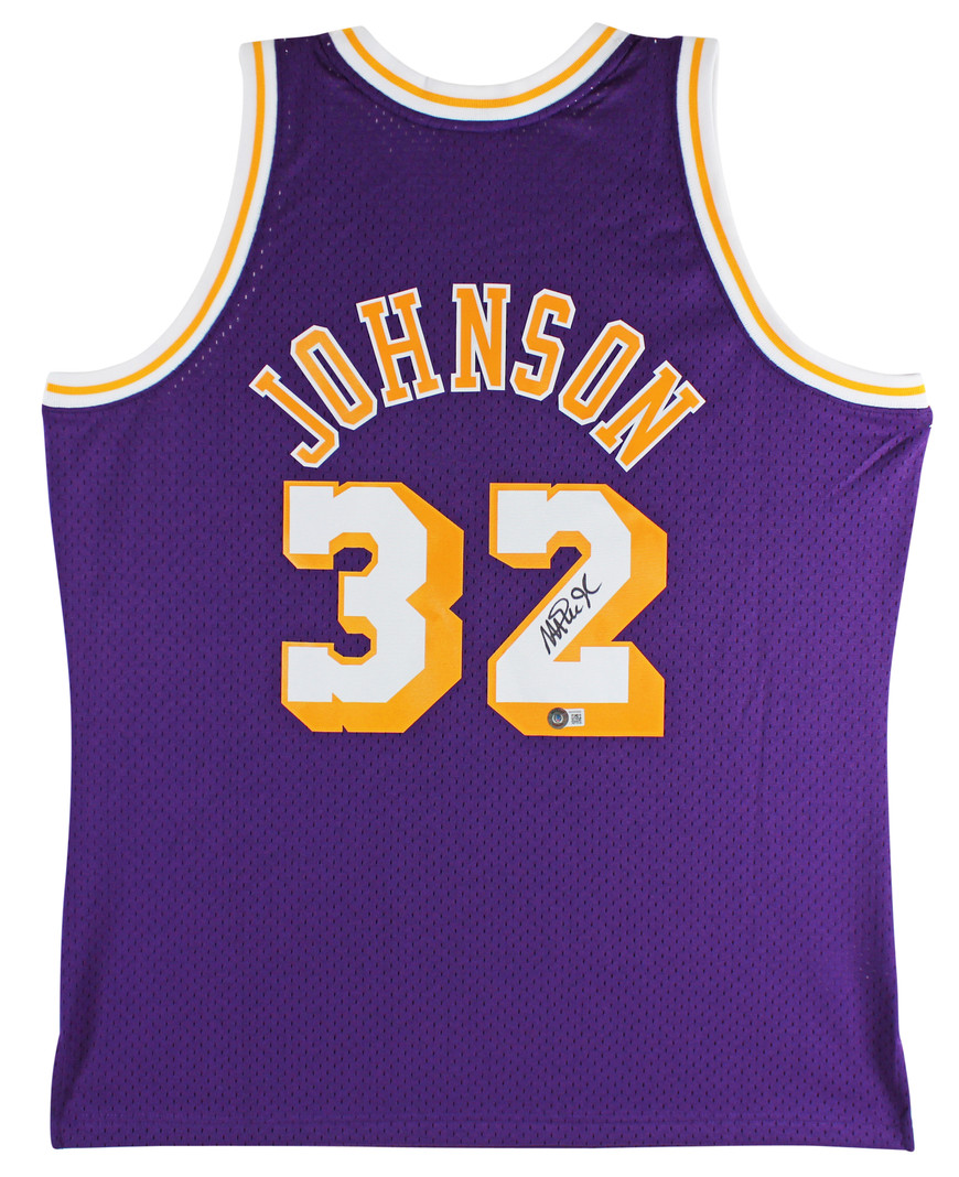 Lakers Magic Johnson Signed 1984-85 M&N HWC Swingman Purple Jersey