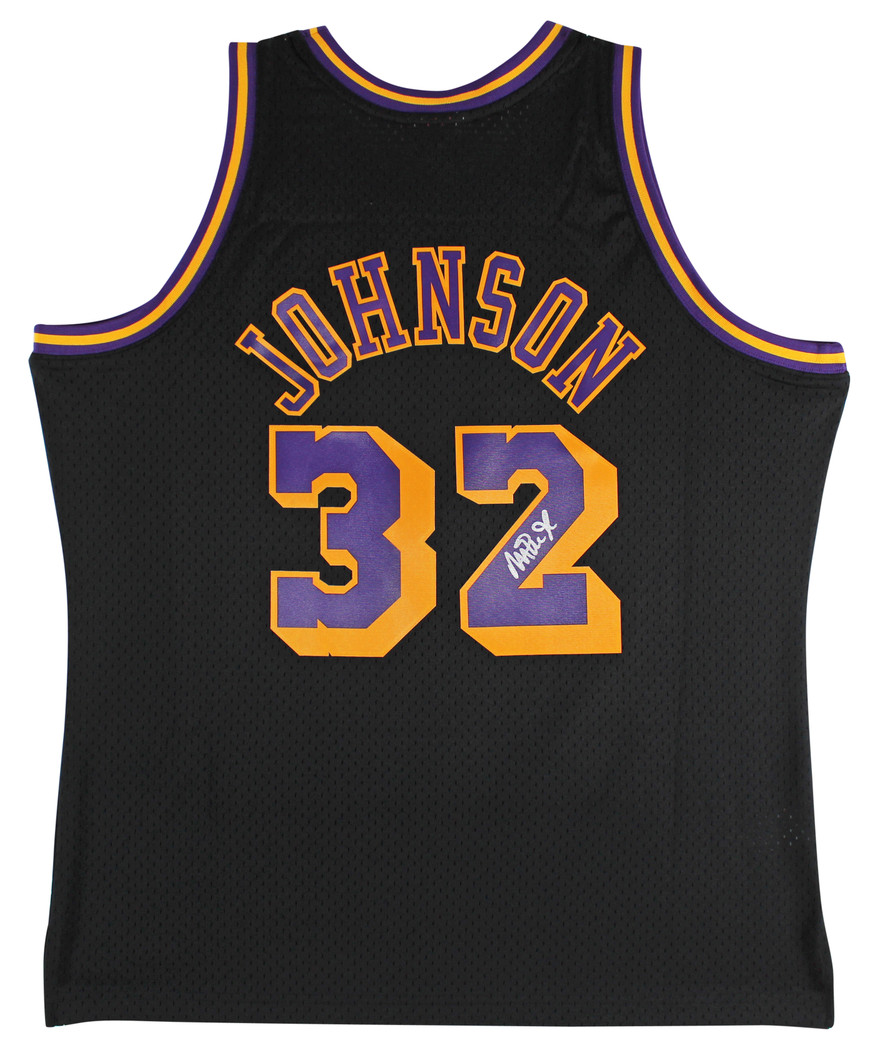 Lakers Magic Johnson Authentic Signed Black M&N HWC Swingman