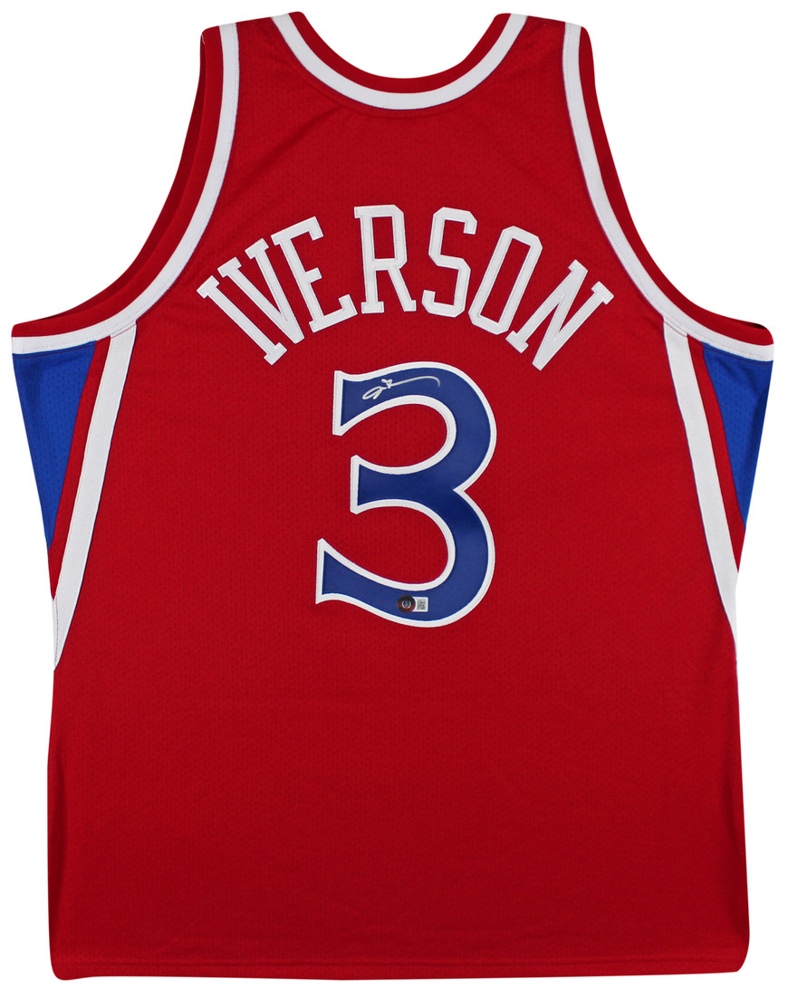 76ers Allen Iverson Authentic Signed Red M&N HWC Authentic Jersey