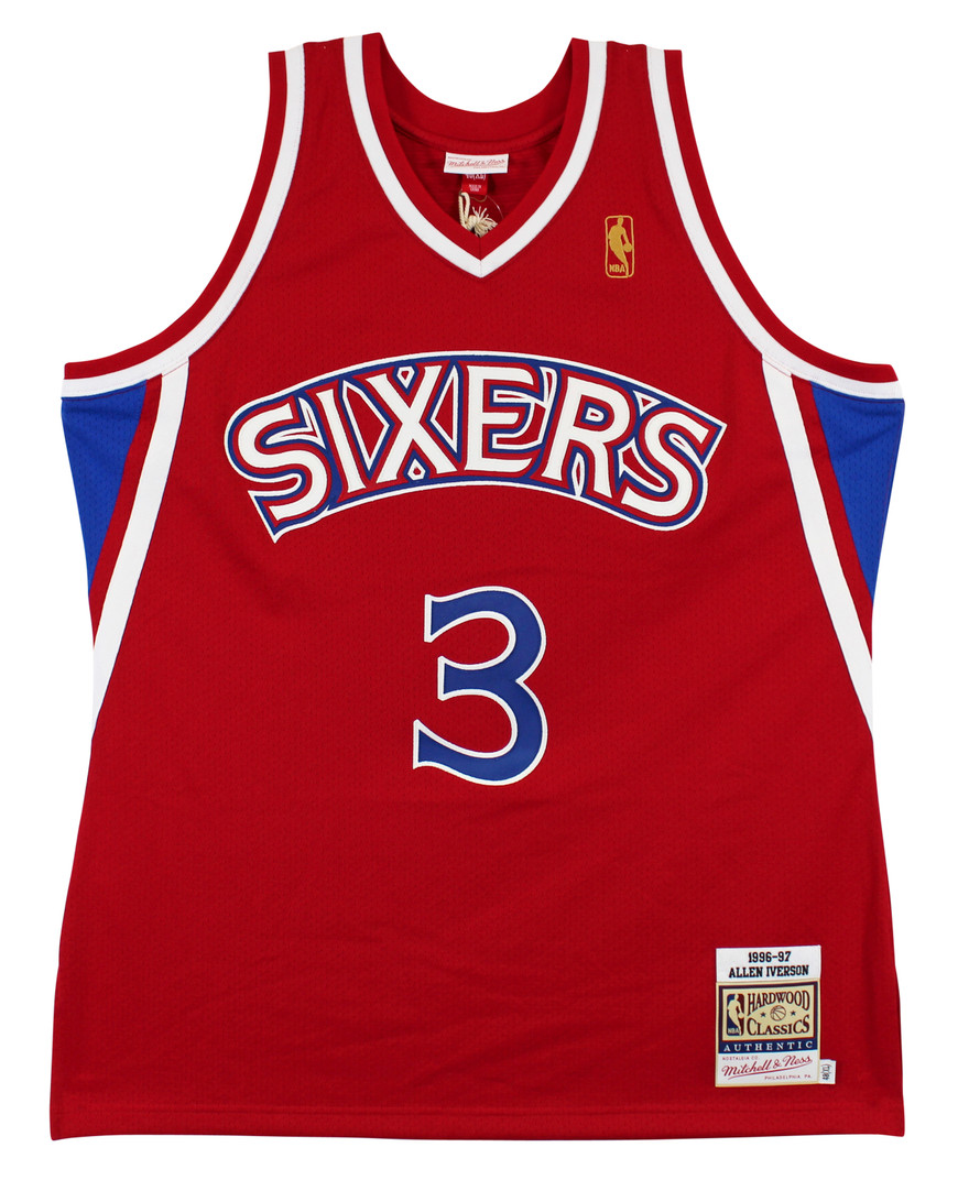 76ers Allen Iverson Authentic Signed Red M&N HWC Authentic