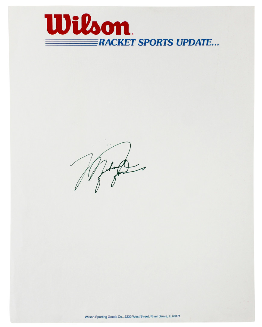 Bulls Michael Jordan Signed 8.5x11 Wilson Racket Sports Letterhead