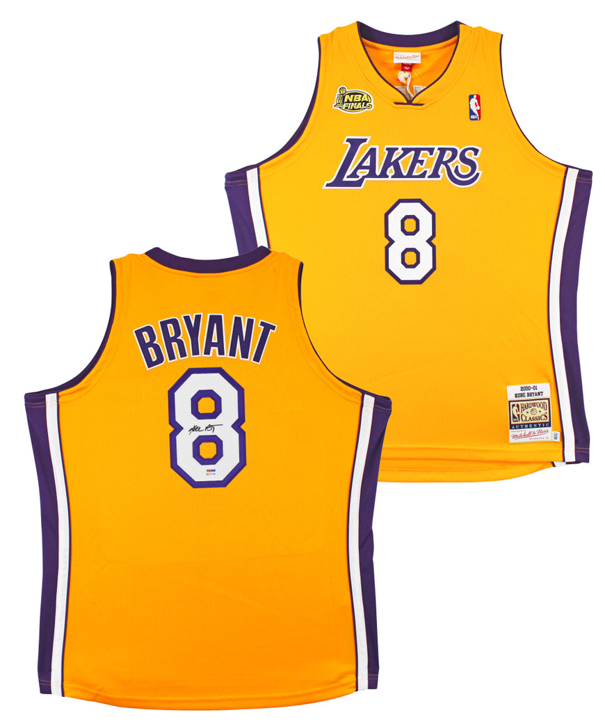 Lakers Kobe Bryant Signed Yellow M&N 2000-01 HWC Authentic Jersey