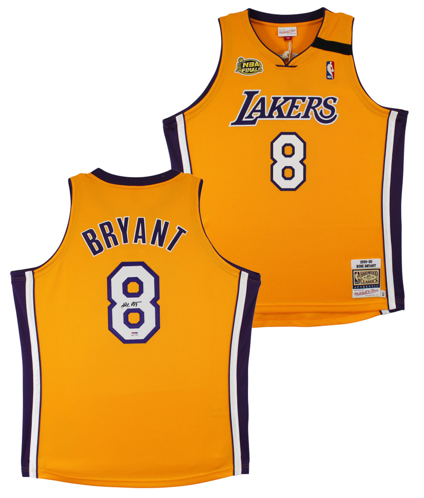 Lakers Kobe Bryant Signed Yellow M&N 1999-01 HWC Authentic Jersey