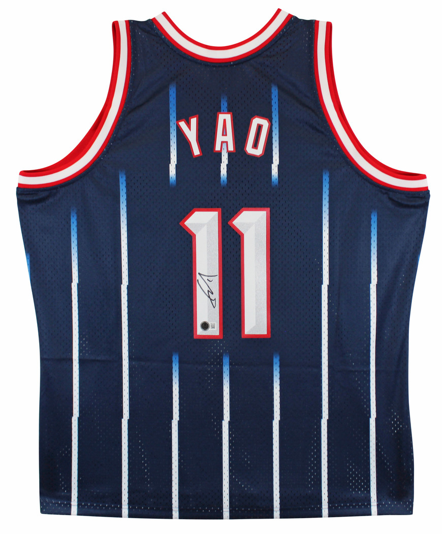 Rockets Yao Ming Signed Blue M&N 2002-03 HWC Swingman Jersey BAS