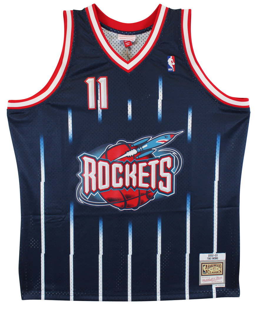 Rockets Yao Ming Signed Blue M&N 2002-03 HWC Swingman Jersey BAS