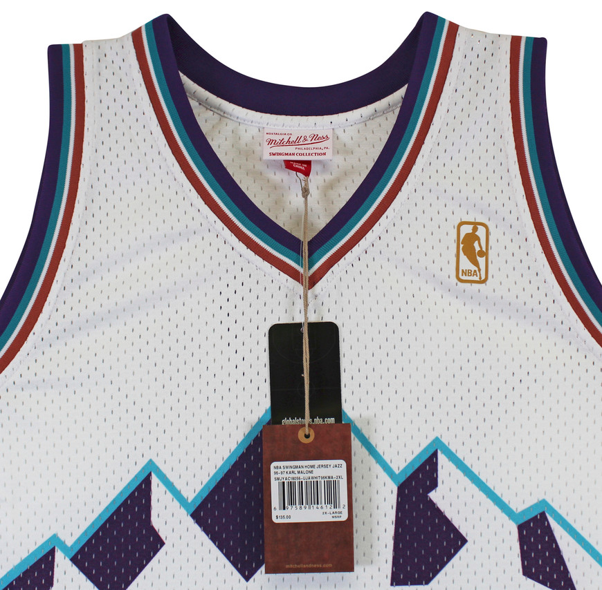Jazz Karl Malone Signed 1996-97 White Mitchell & Ness Swingman